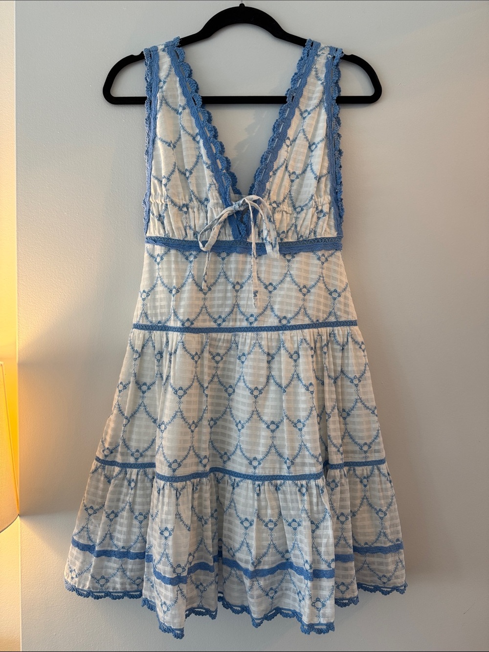 Jonathan Simkhai White Dress with Blue Embroidery